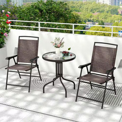 3-Piece Metal round Outdoor Bistro Furniture Set Patio Folding Chairs and Table