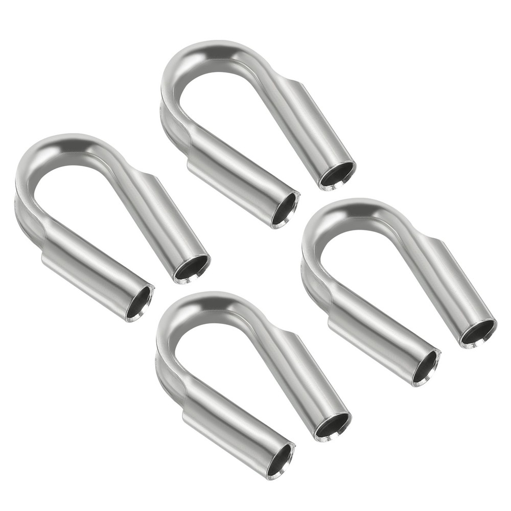 4Pack 1/4″/ 6mm Wire Rope Tube Thimble 304 Stainless Steel Rope Thimbles Silver