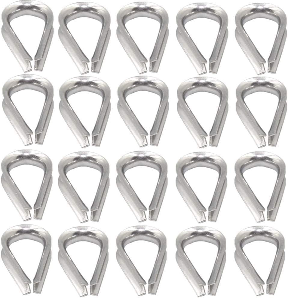 YAMASO 20Pcs 1/4” M6 Stainless Steel Thimble for Diameter Wire Rope Cable