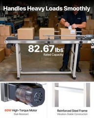 VEVOR Belt Conveyor PVC Stainless Steel Belt Conveyor 59″x7.8″ Double Guardrail