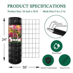 Black PVC Coated Welded Wire Fence 24 Inch x 50 Foot, 2 Inch x 3 Inch 16GA, G…