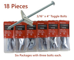18 Pieces 3/16 in. x 4 in. Zinc-Plated Toggle Bolts, Mushroom Phillips Head. NIB