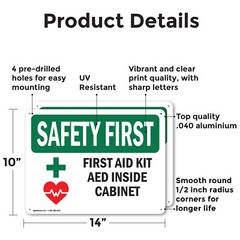 (2 Pack) First Aid Kit AED Inside Cabinet With Symbol OSHA Safety First Sign