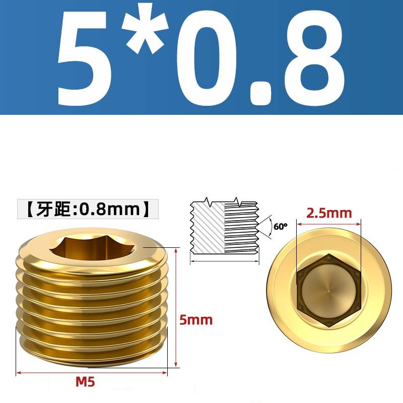 Brass Pipe Plug Male Thread Hexagon Internal Head Socket Fitting Brass Cap Bung