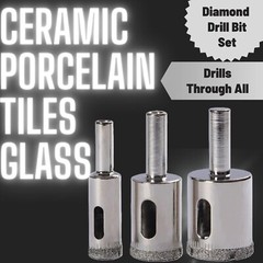 Drilax Diamond Drill Bit Set 1/2 (0.5) 3/4 (0.75) 1 inch Tile Hole Saw Kit Ceram