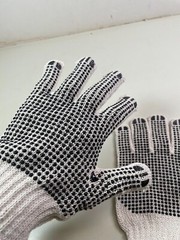 Dotted String Knit Gloves Both Sides Black PVC Dots (12 Pairs) Gloves L