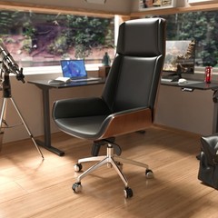 Luxury Wooden Swivel and Adjustable Executive Chair Wide Pu leather Office Chair