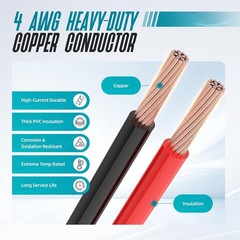 24 FT Heavy Duty Quick Disconnect Winch Power Cable 4 Gauge 4 AWG Copper Wiring