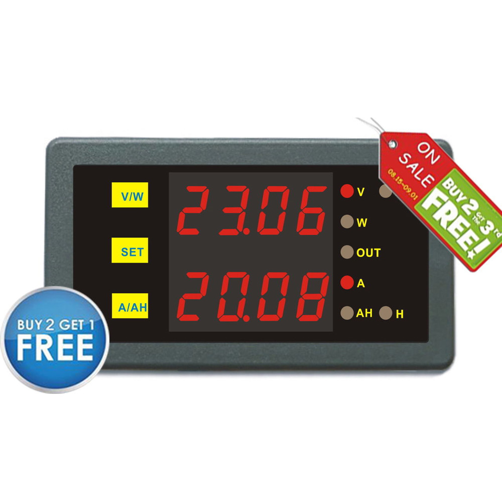 DC 0-200V 0-200A Programmable Meter Controller Volt Amp Power Ah Auto Shut Down