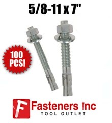 (Qty 100) 5/8-11 x 7″ Concrete Wedge Anchor Zinc Plated