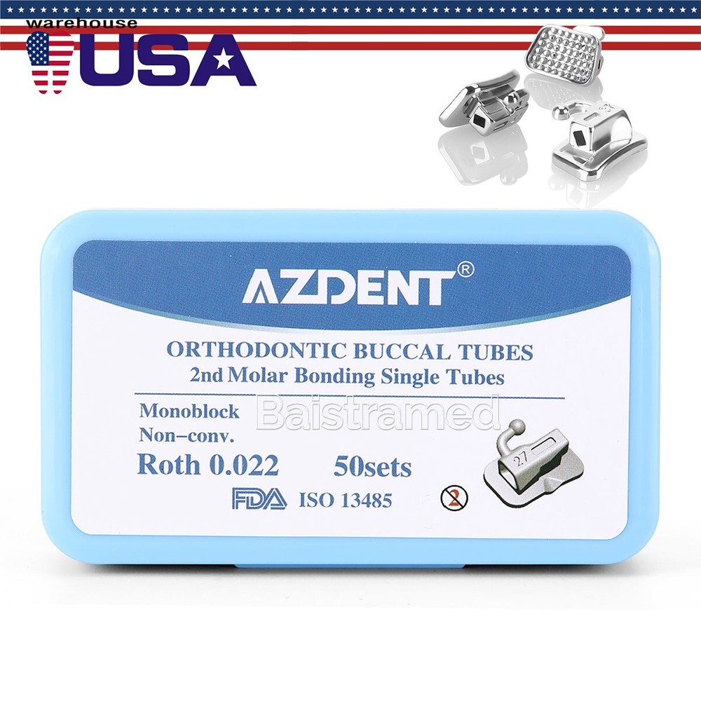 50Set AZDENT Dental Orthodontic Buccal Tube 2nd Roth.022 Molar Bondable Non-Conv
