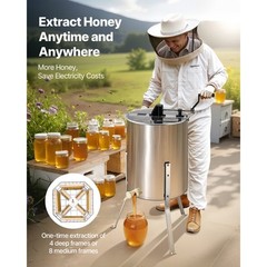 Manual Honey Extractor 4/8 Frame Beekeeping Honeycomb Spinner Stainless Steel