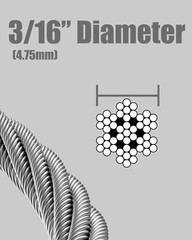 500FT 3/16″ Premium T316 Braided Stainless Steel Deck Cable, 7×7 Construction