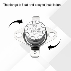 2 Pcs KSD301 Thermostat 155°C/311°F 16A NC Adjust Snap Disc Temperature Switch