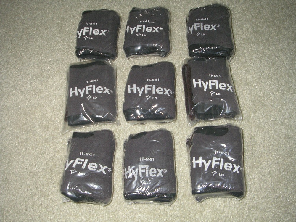 9 pairs Ansell HyFlex 11-841 Size 9 Foam Nitrile Grip Work Gloves