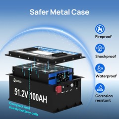 48V 100Ah LiFePO4 Golf Cart Battery 18A Charger Bluetooth Monitor Metal Case
