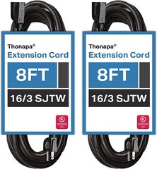 Thonapa 16/3 8 Ft Outdoor Extension Cords – 2 Pack Black Durable Black Cable