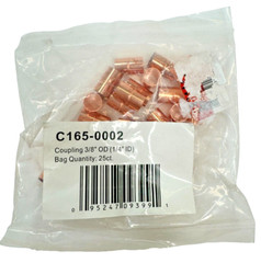 PKG 25 – 3/8″ OD (1/4″ ID) Copper Sweat / Solder Coupling PN: C165-0002