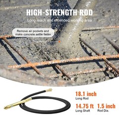Electric Concrete Vibrator 1500W Copper Motor 16000 VPM with Shaft of 14.75 ft