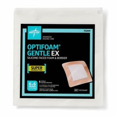 Medline Optifoam Gentle EX Bordered Foam Adhesive Dressing, 6″ x 6″ Square 10/BX