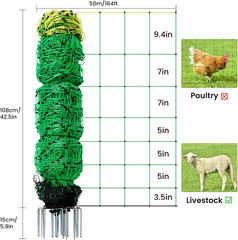 Electric Fence Netting, 164’L X 42.5″ H Movable Livestock Nets for Sheep, Hogs,
