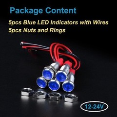 Blue LED Indicator Light Waterproof Wide Flat Head Indicator Light 12V 24V DC
