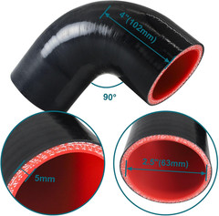 90 Degree Elbow ID 2.5” (63Mm) Silicone Hose Coupler, Reinforced 4-Layer Wall
