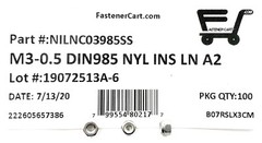 (100) M3 x 0.5 Stainless Steel DIN985 Metric Nylon Insert Lock Nuts 3mm A2 (100)
