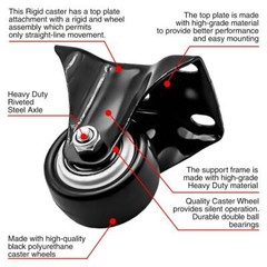4 Pack Combo 1.5″ Inch All Black PU Caster Wheels (2 With Brake & 2 Rigid Fixed)