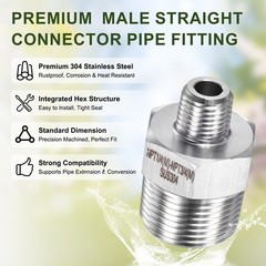 4-Pack 304 Stainless Steel 1/4″NPT Male x 3/4″ NPT Male Hex Nipple Pipe Fitting