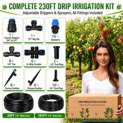 230FT Drip Irrigation System Kit, Quick Push-To-Connect Garden Watering System w