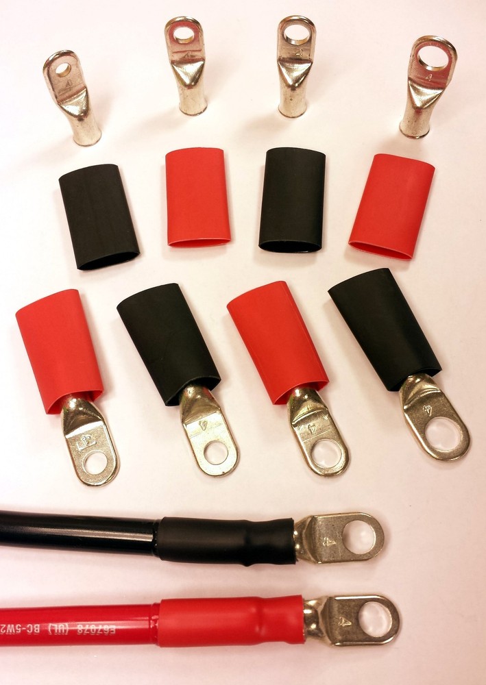 4 AWG Gauge Cable Lugs Ring Terminals Battery Wire Connectors w Adh Heat Shrink