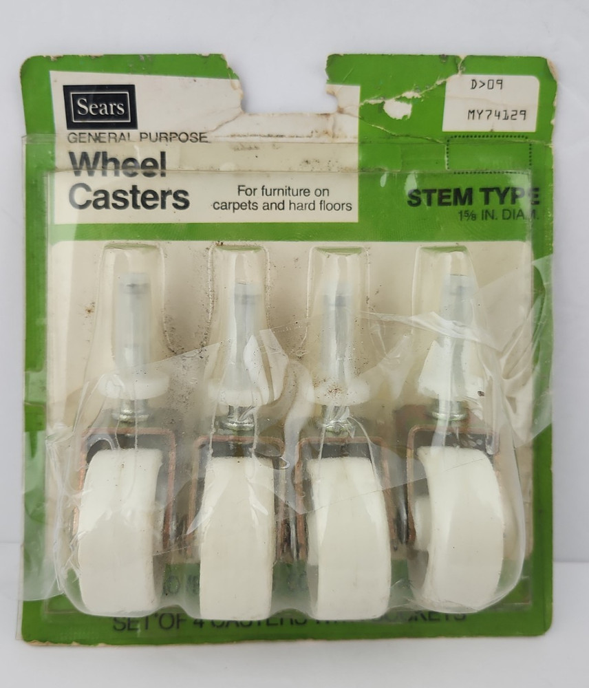 Vintage Sears General Purpose Wheel Casters Stem Type 1 5/8″ Set of 4 NOS