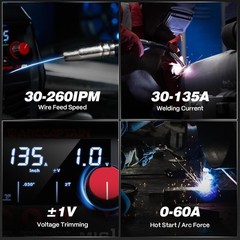 135A MIG Welder [Large LED Display] 110V Welder Flux Core MIG, Lift TIG, St