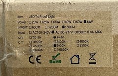 LED Tri-Proof Light 60W 5000K 150cm IP65 AC100-277V Set of 3