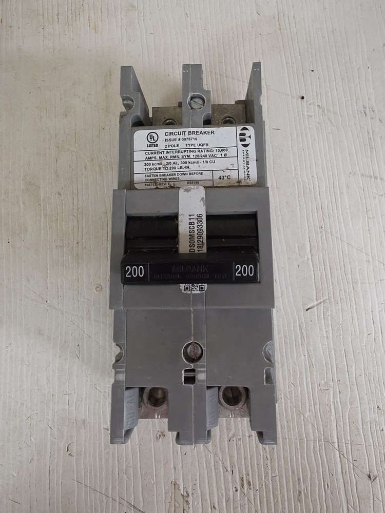 Milbank 200 Amp 2 Pole Type UQFB Circuit Breaker 200A 2P Bolt On 240VAC. PREOWNE