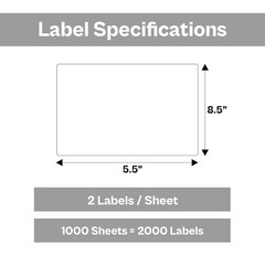 2 Labels/Sheet (1000 Sheets) 8.5″ x 5.5″ Laser Sheet Blank Shipping Labels White