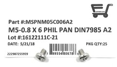 (25) M5-0.8 x 6 Stainless Steel Phillips Pan Head Machine Screw DIN7985 A2 M5x6