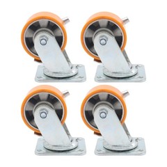 4 Pcs 4″ Side Brake Polyurethane Plate Casters, 3200 Pounds, Silver + Qrange