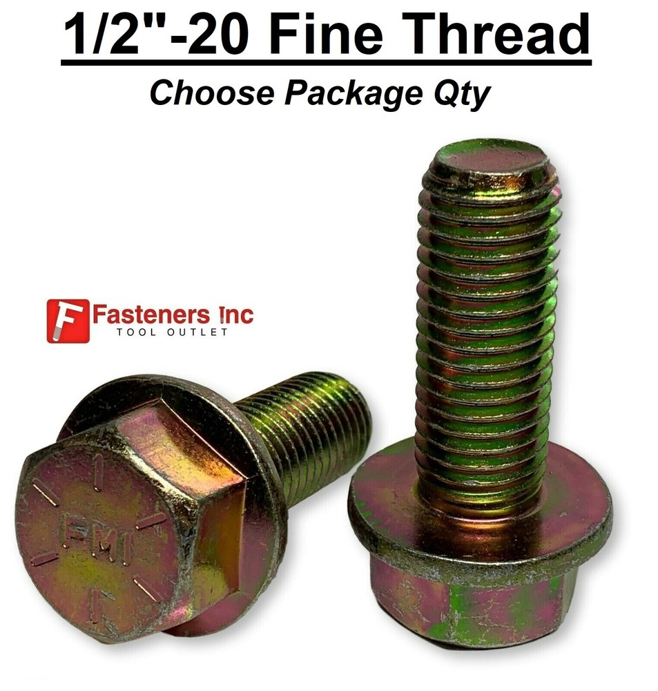 1/2-20 Fine Thread Grade 8 Flange Frame Bolt Yellow Zinc Plated 1/2″ Dia. NF