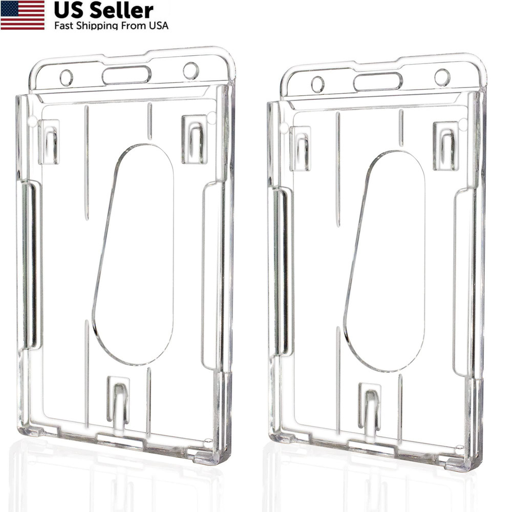 Teskyer Hard Plastic ID Badge Holder, Heavy Duty Vertical-2 pack, Transparent