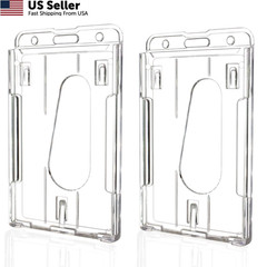 Teskyer Hard Plastic ID Badge Holder, Heavy Duty Vertical-2 pack, Transparent