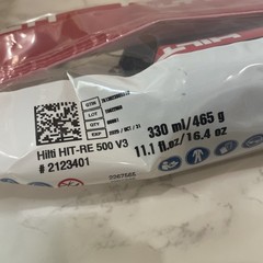 Hilti 2123401 HIT-RE 500 V3 11.1 Oz Mortar Epoxy Cartridge Exp 10/25
