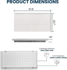 2×4 LED Flat Panel Light, 35W/40W/46W & CCT 3500K/4000K/5000K, 5750Lumens 4Pcs