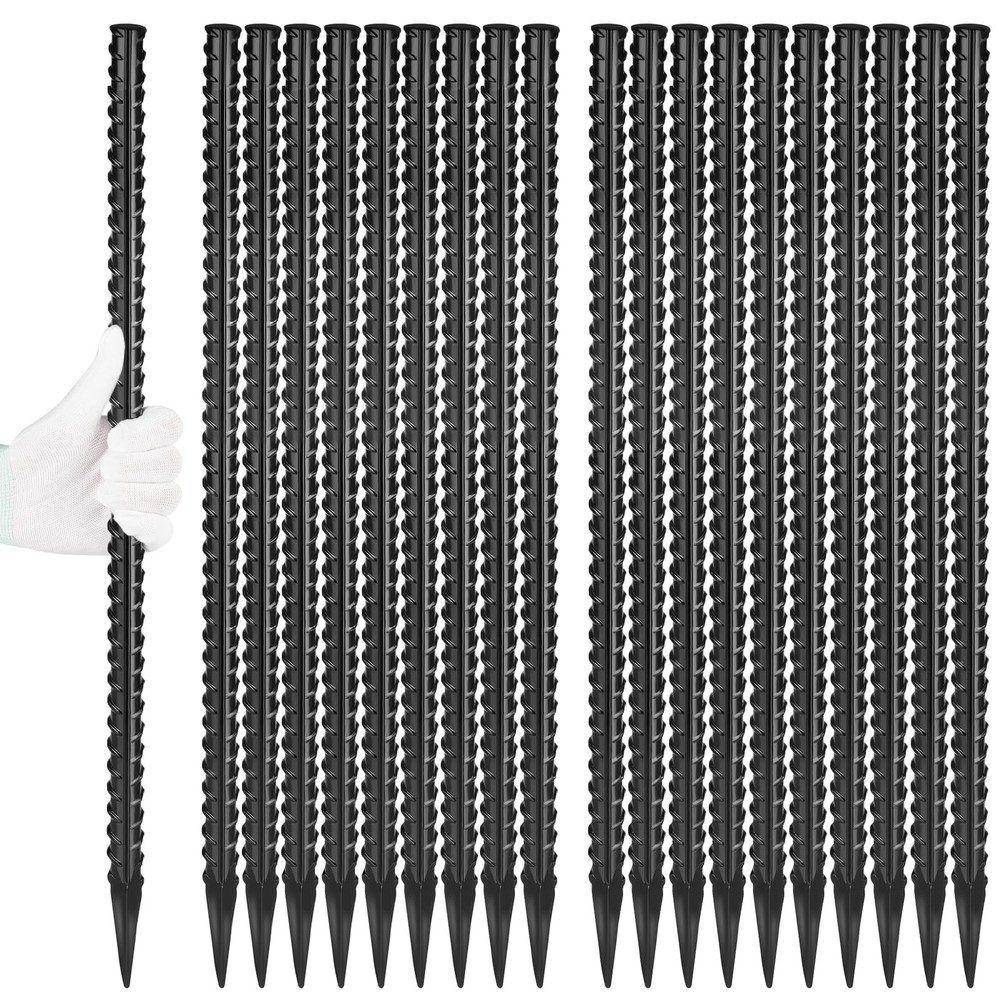 24 Inches Straight Rebar Stakes(20-Pack), 1/2 Diameter Steel Metal Stakes for Ga