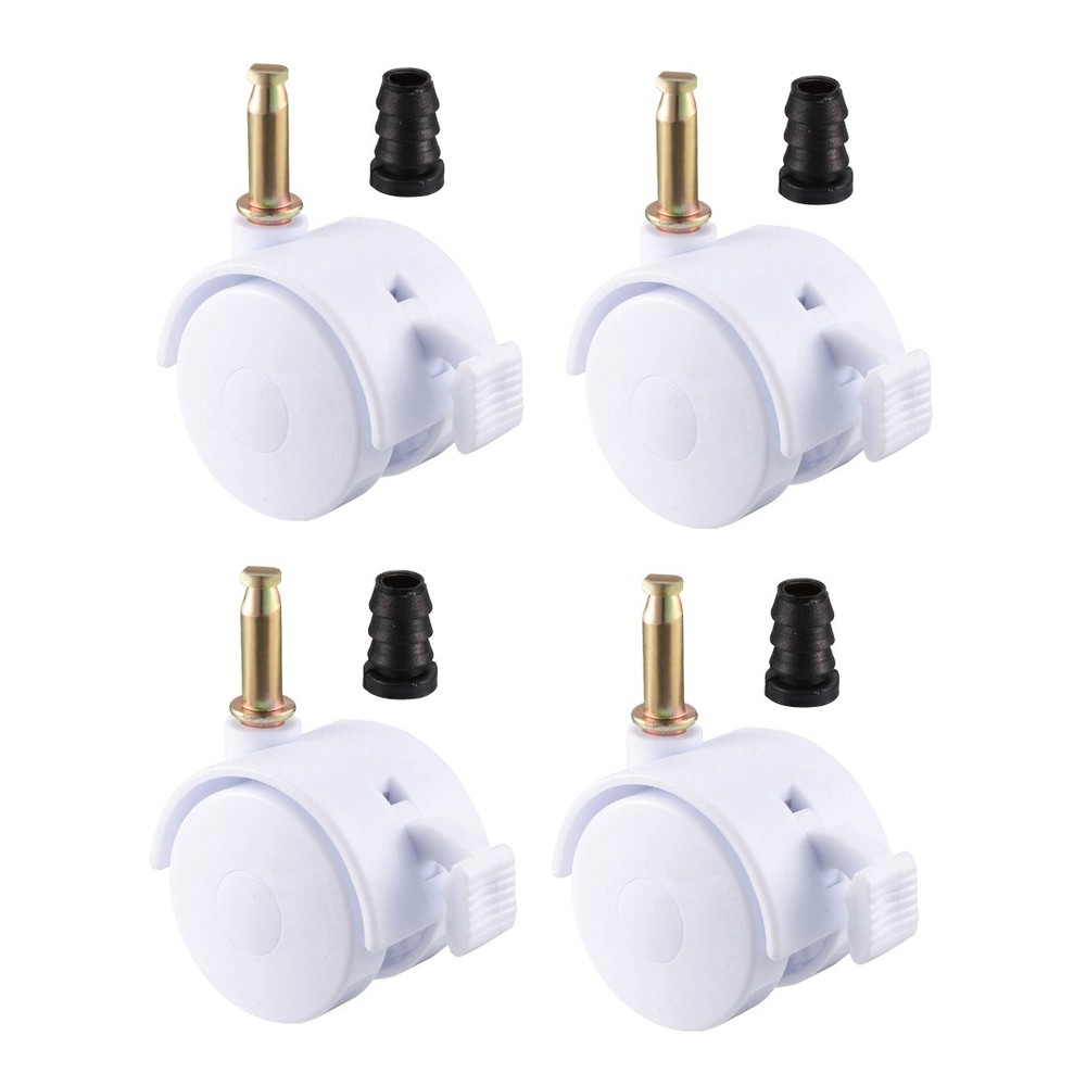 4pcs 1.5″ Swivel Caster Wheels Grip Neck Stem Caster White with Brake and Socket