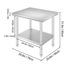 Uimoso Stainless Steel Prep Table for Commercial Use, 24x30x31 Inches