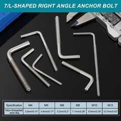 M8x150mm 7/L-Shaped Right Angle Bolt Screw, 10 Pcs