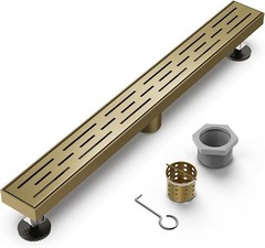 24 Inch Brushed Titanium Gold Linear Shower Drain with Brick Pattern Grate 304