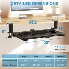 Keyboard Tray Under Desk, Pull Out Keyboard Tray with C Clamp Mount, 20″ x 13″